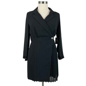 Vince Camuto Women's Cocktail Dress Size 14 Black Long Sleeved Tuxedo Wrap
